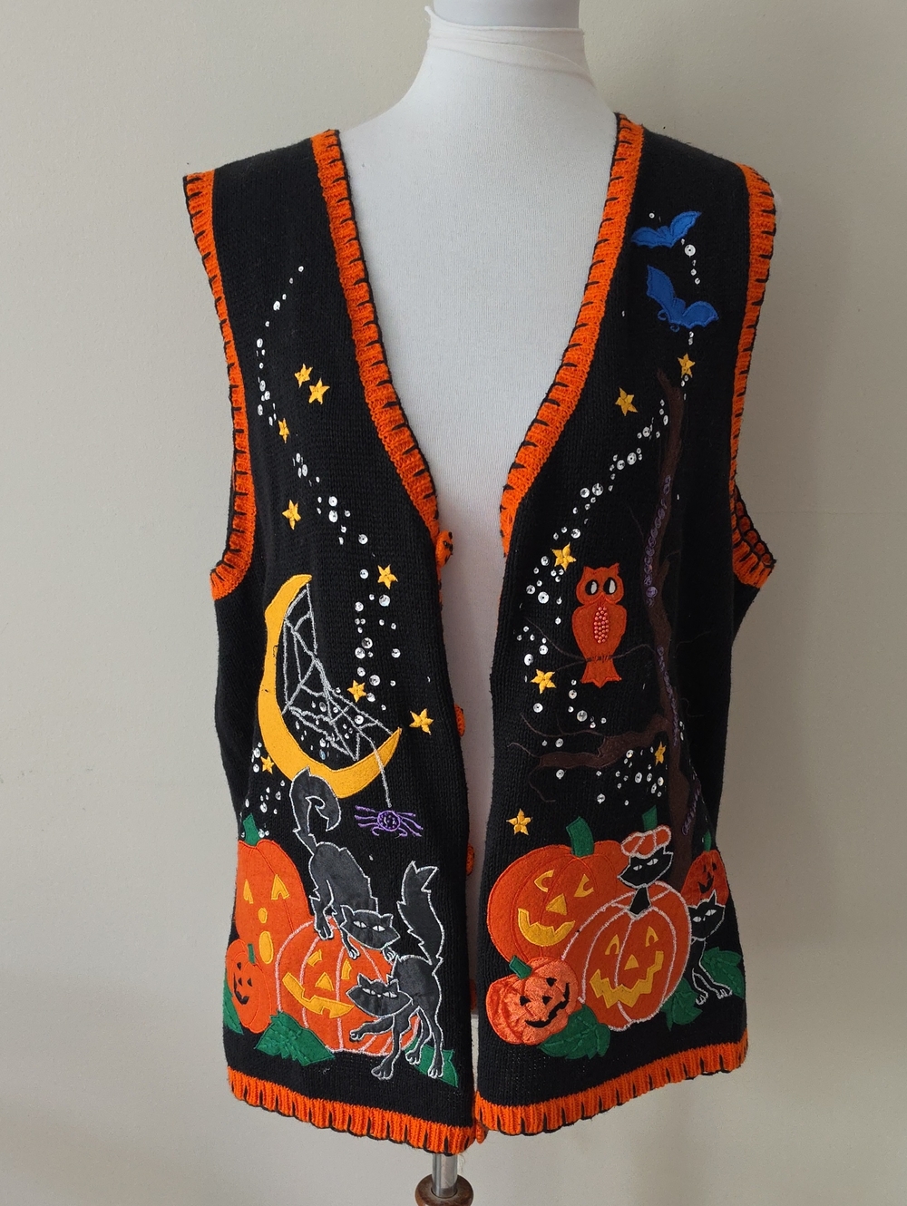 Basic Editions Halloween Vest - Black & Orange Pumpkin and Moon Costume Vest